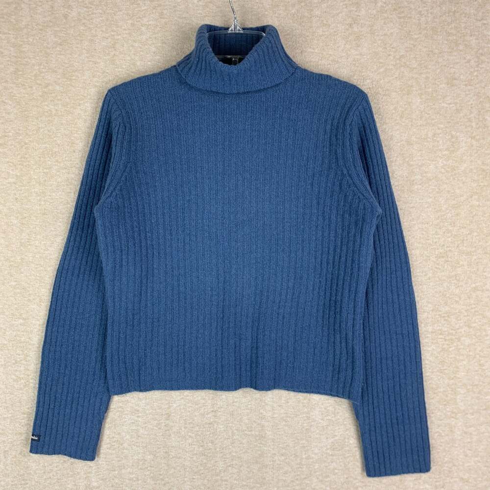 Vtg Abercrombie & Fitch Lambs Wool Sweater Women L Blue Ribbed Knit Pullover Y2K